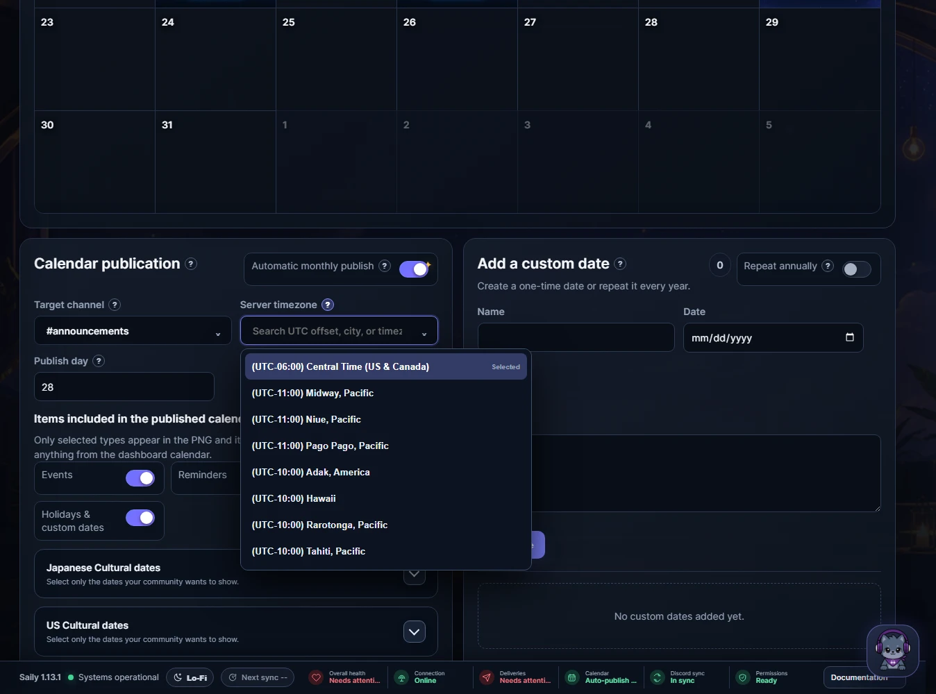 Current Saily Scheduling dashboard view