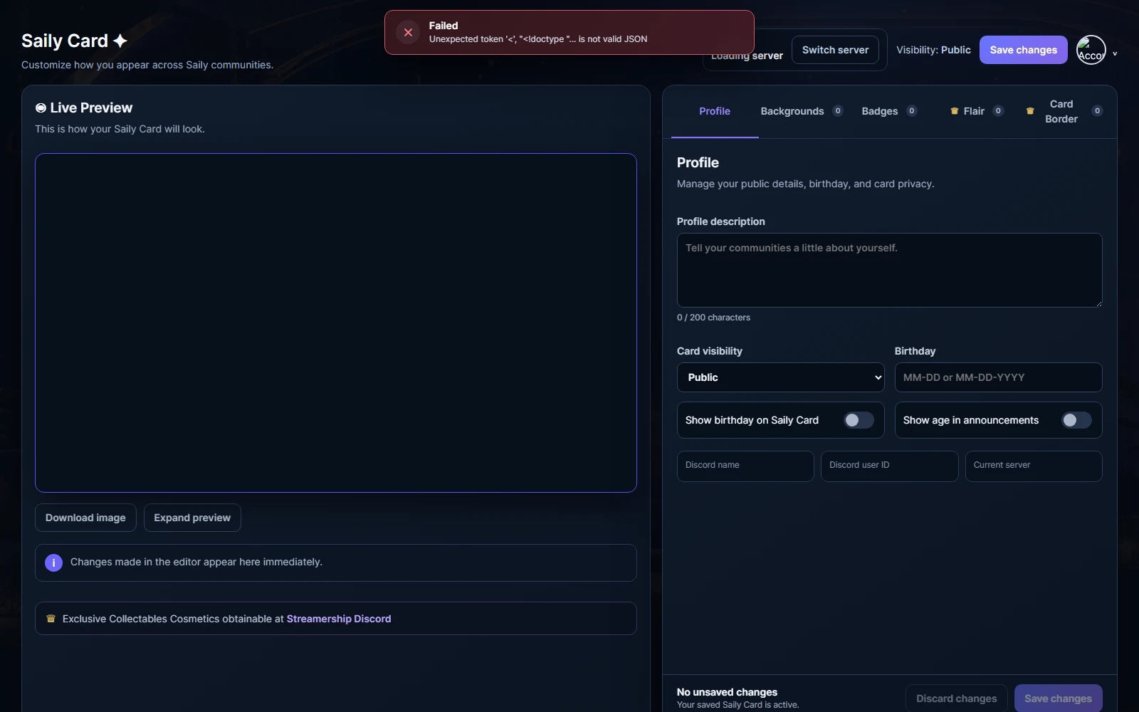 Current Saily Member Portal dashboard view